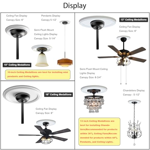 EIFHYT Molded Nylon Ceiling Medallion for Light Fixtures and Ceiling Fans 13OD x 4ID x 1-1/8P (Fits Canopies up to 10-1/4) White